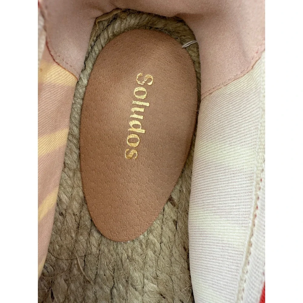 Soludos Womens Platform Smoking Slipper Coral Red White Striped Espadrilles‎ 9